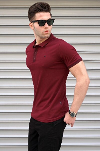 Madmext Ανδρικό μπλουζάκι Claret Red απλό Polo Collar