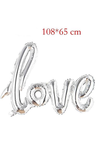 Patladı Gitti Large Size Silver Love Handwriting Foil Balloon 40 Inch