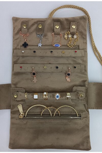 Moda fiesta Jewelry Organizer Foldable Roll Jewelry Case Travel Case(Gold 05)