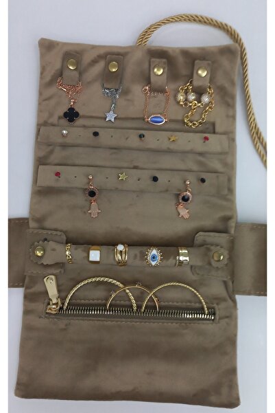 Moda fiesta Jewelry Organizer Foldable Roll Jewelry Case Travel Case(Gold 05)