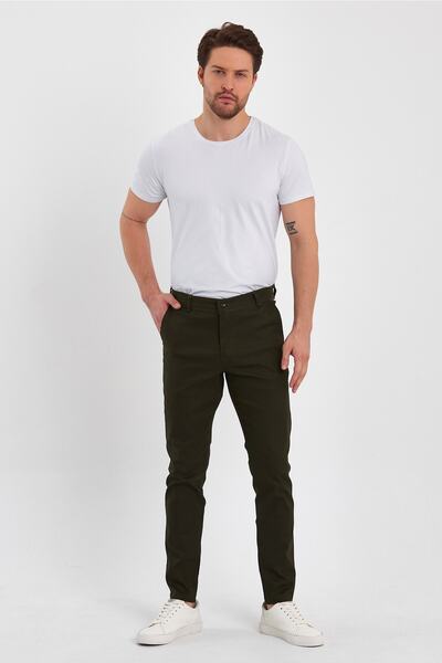 MODAMESTO Ανδρικό βαμβακερό χακί παντελόνι Dobby Chino Slim Fit