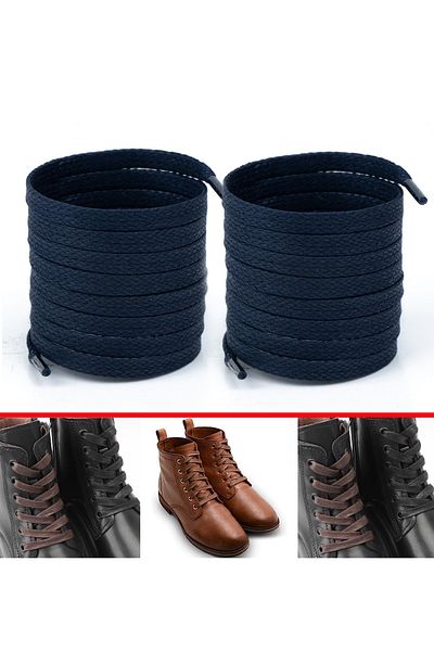 AiryFooT Flat Waxed Cotton Boots Shoelace 150 cm (Navy Blue)