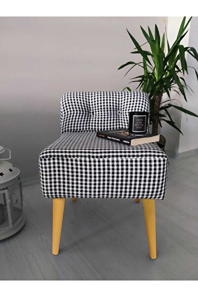 PUFANNA Rahat Oturum Alanlı Retro Gürgen Ahşap Ayaklı Kaz Ayağı Desenli Puf B...