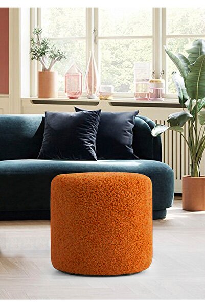 PUFANNA Handmade Turuncu Tedy Kumaş Silindir Dekoratif Pufidik Puf Bench