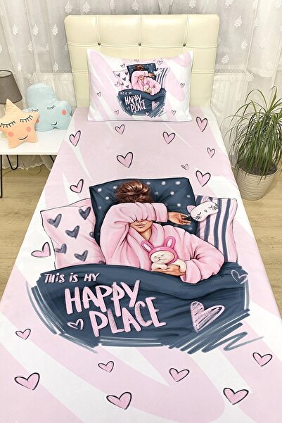 EVPANYA Happy Place Yatak Örtüsü ve Yastık Kılıfı