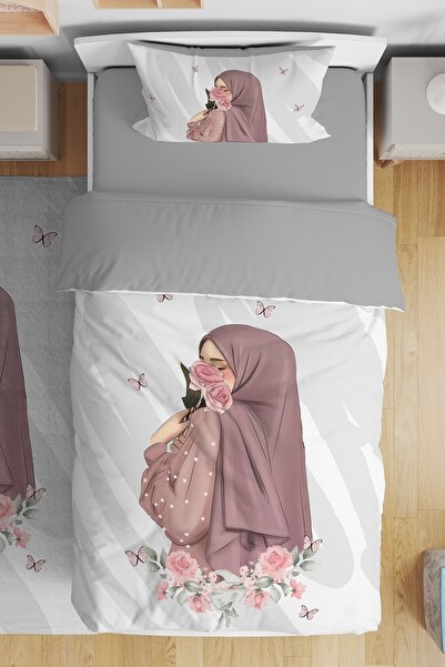EVPANYA Gül ve Kız Desenli Tek Kişilik Bebek Çocuk Nevresim Seti