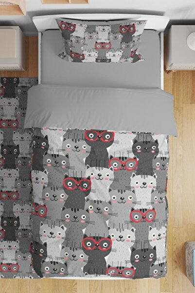 EVPANYA Cats with Gray Glasses Patterned Single Baby Kids Bedding Set