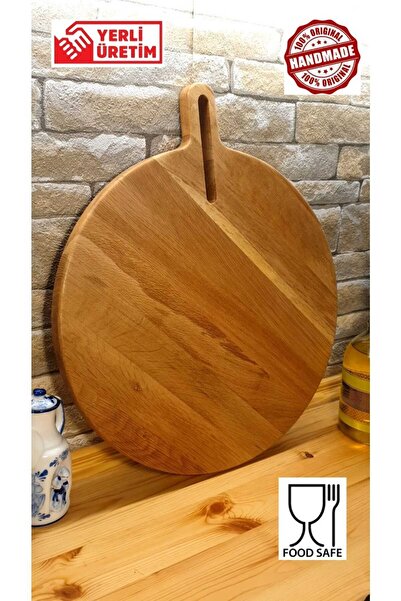F&S WoodArt Meşe Ağacı Doğal Ahşap Pizza Peynir Sunum Et Steak Saplı Kesme Ta...