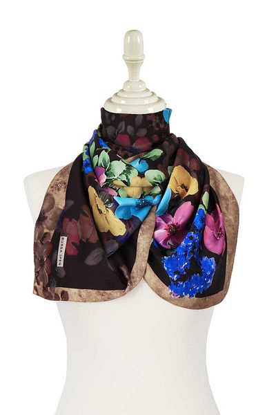 Bursa İpek Brown Floral Silky Scarf