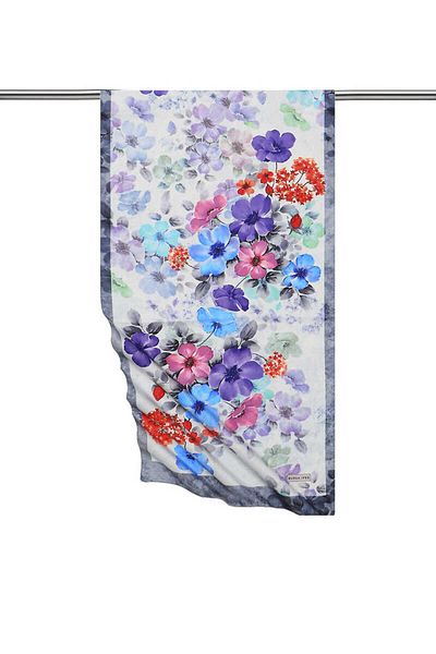 Bursa İpek Gray Floral Silky Scarf