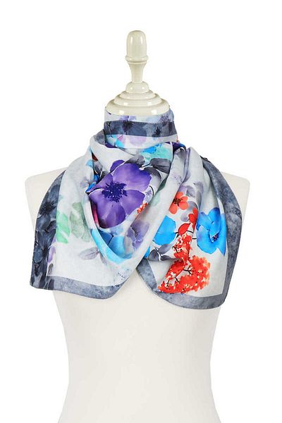 Bursa İpek Gray Floral Silky Scarf