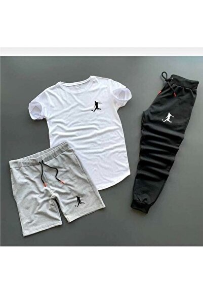 Adrift Unisex Μαύρο Λευκό Γκρι Σετ Ποδοσφαιριστή με στάμπα 3 τεμαχίων Σετ Συν...