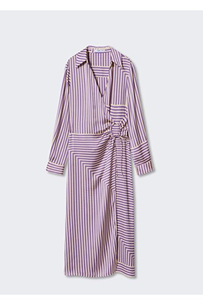 MANGO Woman Çizgili Saten Elbise