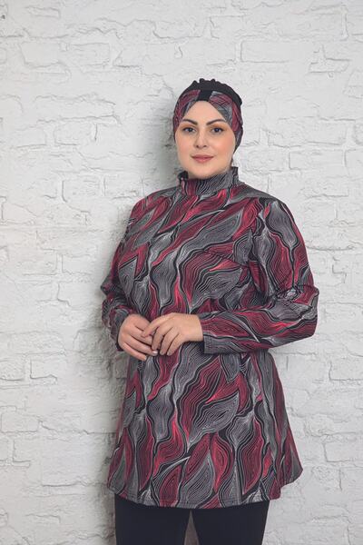 mefbutik VEİLLE Büyük Beden Tam Kapalı Pedli Likralı Tesettür Mayo