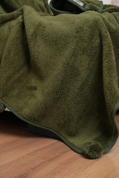 cakka Wellsoft Plush Pompom Single Tv Blanket | Khaki