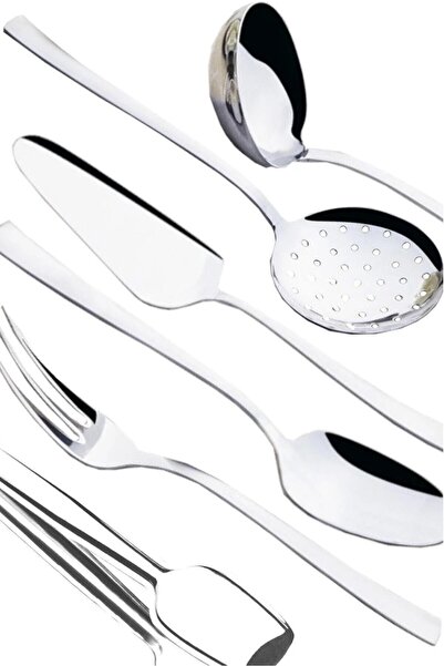 HERGÜNUYGUN Deniz 6 Parça Paslanmaz Çelik Kevgir Kaşık Kepçe Izgara Maşa Serv...