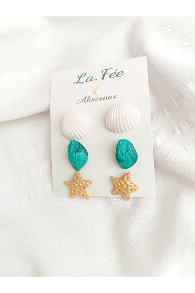 La fee aksesuar مجموعة من 3 أقراط من طين البوليمر باللونين الأزرق والأخضر وال...