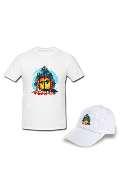 HediyeMania Hawaii cu imprimeu bumbac 100% Combinație de tricou și pălărie Îm...