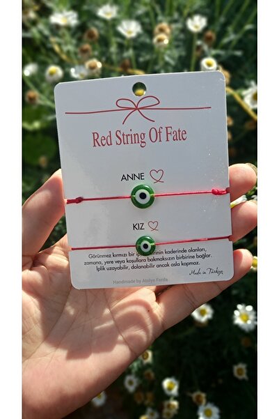 Atolye Ferda Anne Kız Çocuk Kombin Yeşil Nazar Boncuğu Kırmızı İp Çift Bileklik