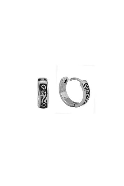 Viking Vintage Hoop 316L Steel Unisex Earrings with Antique Tribal Pattern
