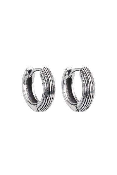 Viking Classic Striped Hoop Flat Snap 316L Steel Casual Unisex Earrings
