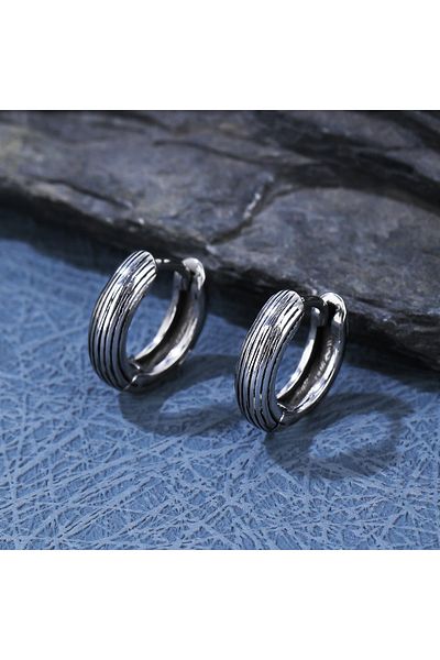 Viking Classic Striped Hoop Flat Snap 316L Steel Casual Unisex Earrings