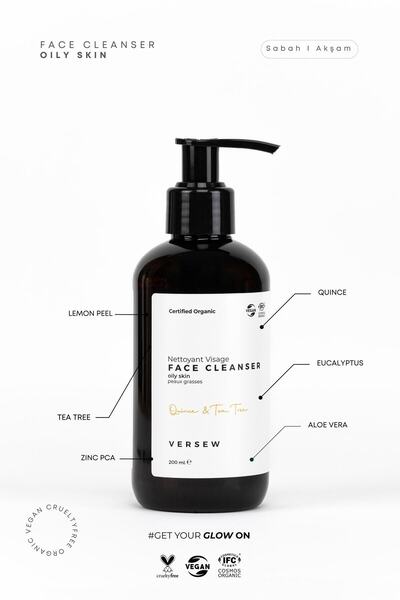 VERSEW Organik Akne ve Leke Karşıtı Yüz Temizleme Jeli Yağlı Ciltler 200 ml