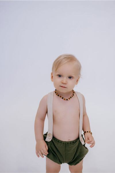 Real Round Amber Baby Necklace Bracelet Set