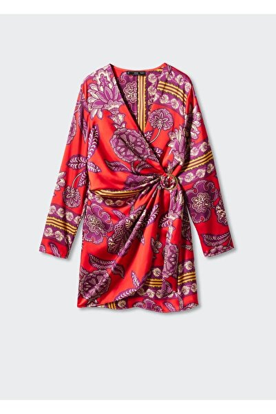 MANGO Woman Desenli Saten Elbise