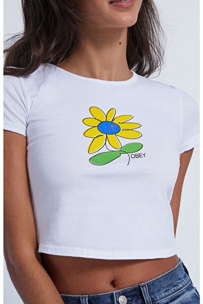 Jose Clothing Γυναικεία Crop μπλούζα με κοντομάνικο εμπριμέ σε λευκό χρώμα