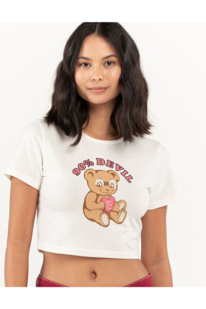 Jose Clothing Γυναικεία Crop μπλούζα με κοντομάνικο εμπριμέ σε λευκό χρώμα