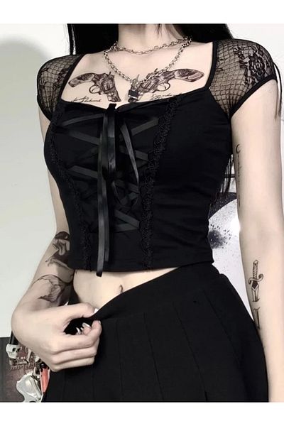 Köstebek Lace Lace up Gothic Blouse
