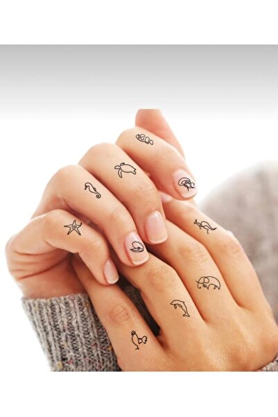 Minels Tasarım Unisex Minimal Hayvan Figürleri Geçici Dövme,Parmak Dövme,Tırnak Dövmesi,Tattoo
