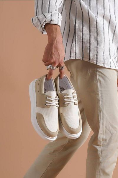 Joy Man J042 Ορθοπεδική σόλα με κορδόνια Casual Ανδρικά Λινά Suede Classic Παπούτσια BT Beige