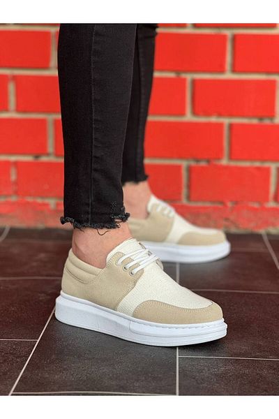 Joy Man J042 Ορθοπεδική σόλα με κορδόνια Casual Ανδρικά Λινά Suede Classic Παπούτσια BT Beige