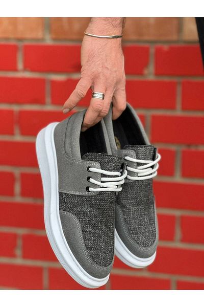 Joy Man J042 Ορθοπεδική σόλα με κορδόνια Casual Ανδρικά Λινά Suede Classic Παπούτσια BT Γκρι