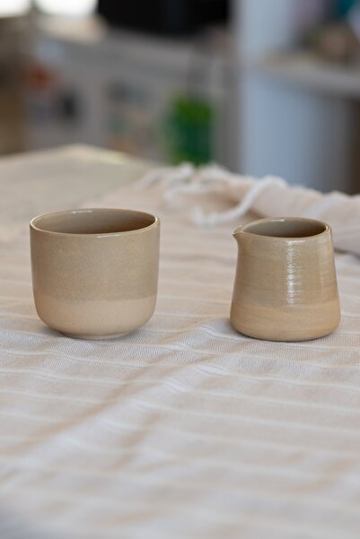 Kahve Seti El Yapımı Stoneware Kahve Bardağı ve Sütlük Hediyelik Kahve Seti