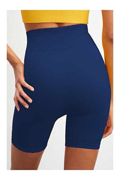 MİSTİRİK Felolin Model Örme Seamless Şort Biker Şort Yüksek Bel Toparlayıcı Şort Lacivert Renk