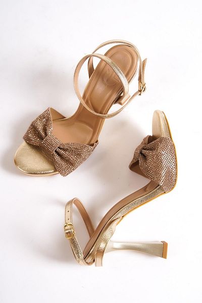 Modabuymus Pantofi de seară cu toc cu platformă Nelson Gold Gold Bow Stone