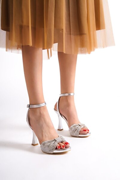 Modabuymus Nelson Silver Bow Stone Platformă Pantofi de seară cu toc