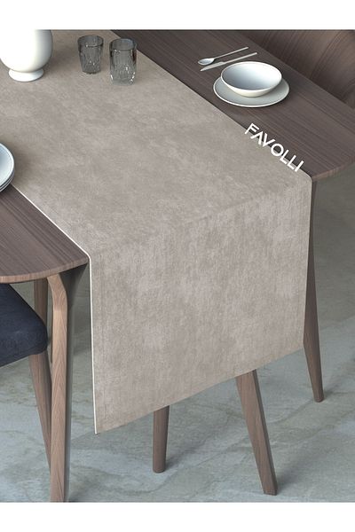 FAVOLLİ Stone Colored Velvet Textured Runner Dream Series 40 X 140