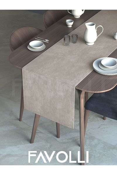 FAVOLLİ Stone Colored Velvet Textured Runner Dream Series 40 X 140