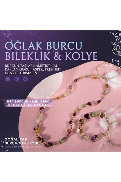 OSMANLI DOĞAL TAŞ Oğlak Burcu Doğal Taş Natürel Makrome Kolye Bileklik Seti