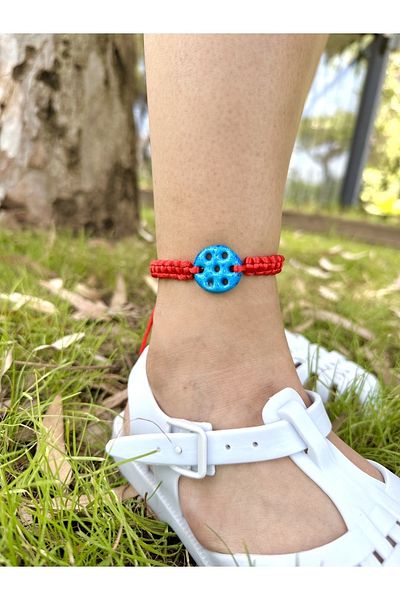 Atelier Çağla Blue Syriac Red Knitted Anklet