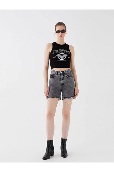 LC Waikiki Blugi LCW - Pantaloni scurți de blugi pentru damă, cu detaliu standard, rupte