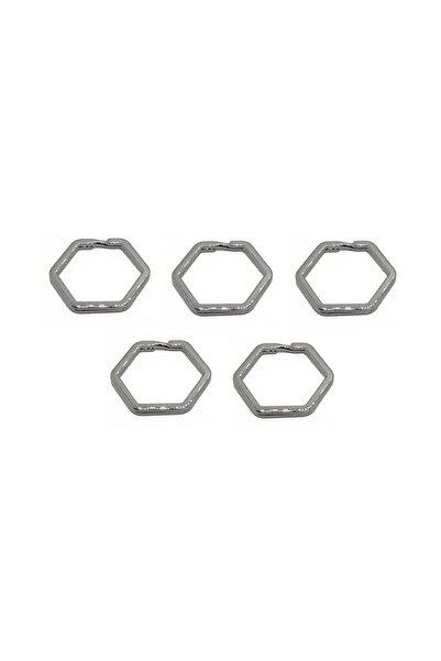 Getshop Alışveriş Pazarı Keychain Ring Without Chain Hexagonal Silver 5 Pieces