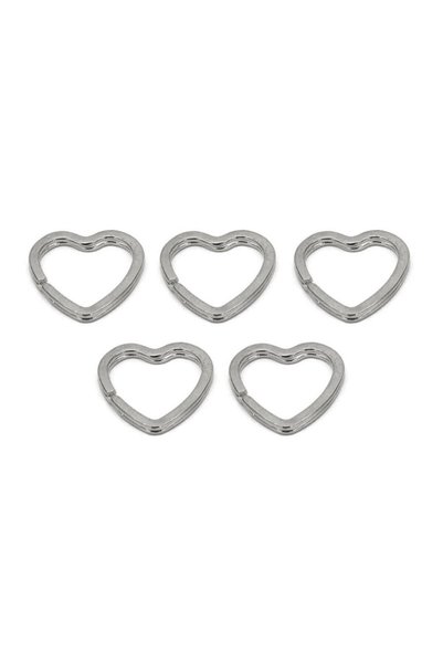Getshop Alışveriş Pazarı Keychain Ring Without Chain Heart Silver 5 Pieces