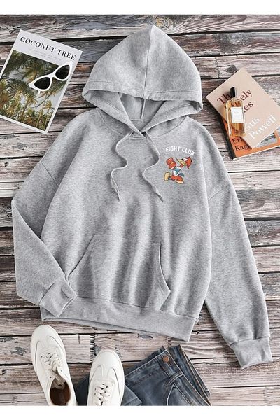 BYMEER Hanorac supradimensionat cu glugă, unisex, gri Woody