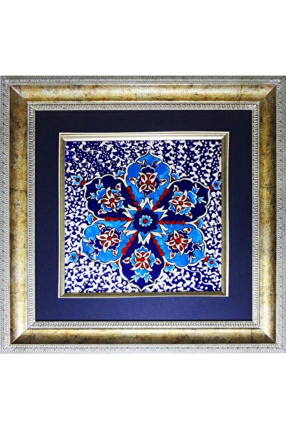 Elma Hediyelik Kadife Kutulu Kabartmalı Çini Çerçeveli Dekoratif Duvar Tablosu 34 X 34 Cm El Yapımı