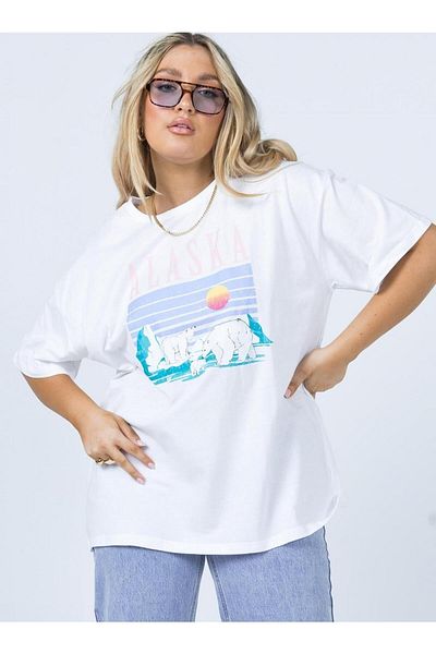 Jose Clothing Μπλουζάκι Unisex Λευκό εμπριμέ από οργανικό βαμβάκι με κοντό μανίκι Oversize
